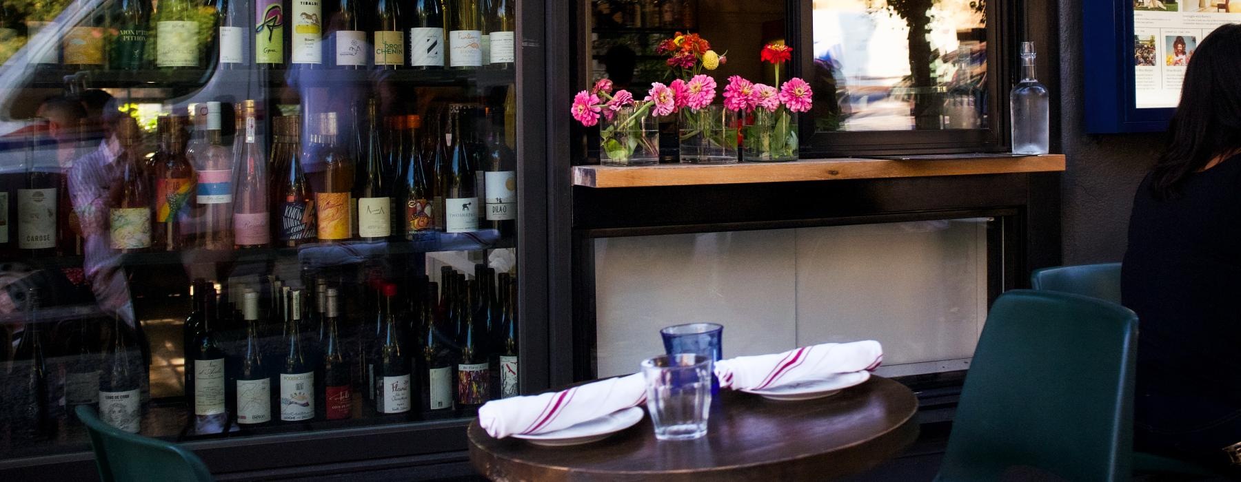 restaurant bar with outside dining area and service window